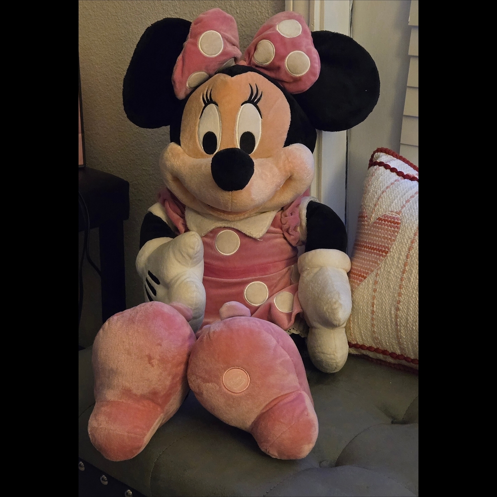 Disney Store Official Minnie Mouse Plush - Pink and Black Polka Dot Bow